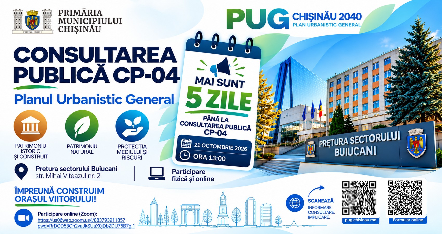 Mai sunt 5 zile până la Consultarea Publică CP-04 în cadrul PUG Chișinău 2040