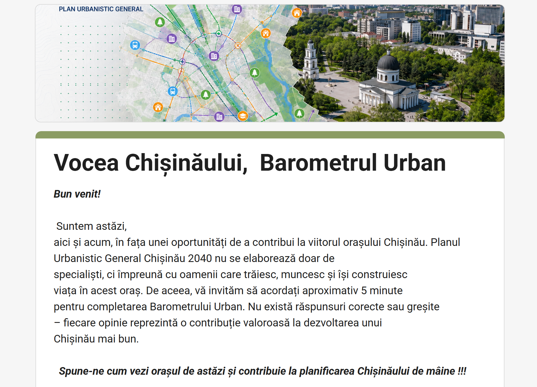 Chișinău's Voice Matters! Complete the Chișinău 2040 General Urban Plan Urban Barometer